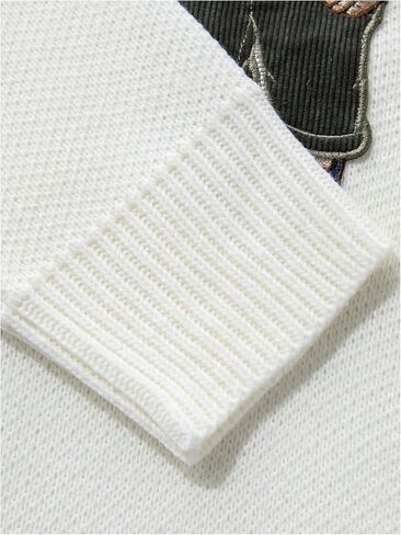Men's Bear Embroidered Fall Sweater Casual Long Sleeve Crew Neck Pullover Sweaters in Saudi Arabia