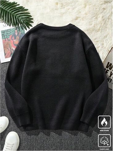 Men's Bear Embroidered Fall Sweater Casual Long Sleeve Crew Neck Pullover Sweaters in Saudi Arabia