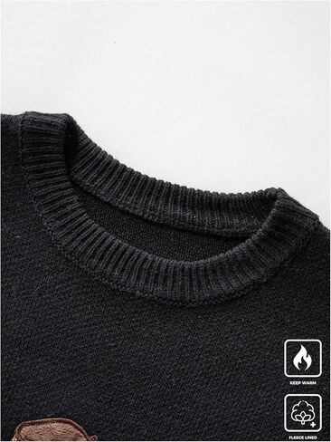 Men's Bear Embroidered Fall Sweater Casual Long Sleeve Crew Neck Pullover Sweaters in Saudi Arabia