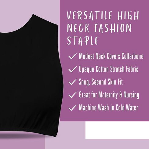 Kosher Casual Women's Modest High Neck Cropped Layering Shell - Cotton Spandex Full Shoulder Sleeveless Tank in Saudi Arabia