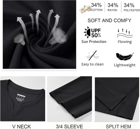 yucolen 3/4 قمم الأكمام للنساء Henley T Shirts v Neck Tunic Blouses غير الرسمية Tees S-XXL in Saudi Arabia