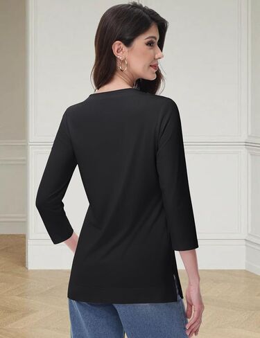 yucolen 3/4 قمم الأكمام للنساء Henley T Shirts v Neck Tunic Blouses غير الرسمية Tees S-XXL in Saudi Arabia