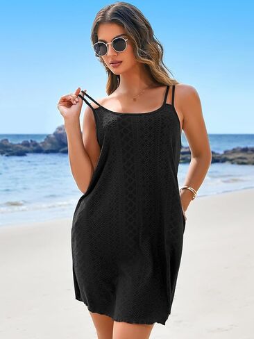 Charmo Hollow Out Swimsuit Coverup for Women Spaghetti Strap Swim Cover Ups Swimwear Pockets Discal Summer Beach Dress 2025 in Kuwait