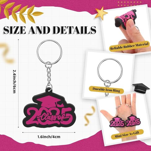 Batiyeer 30 Pack Class of 2025 Graduation Keychains, Grad Cap Charms Rubber Key Chains Graduation Gifts in Saudi Arabia