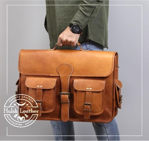 HULSH 18 Inches Leather laptop bag for men and women | Black Genuine leather briefcase bag for men Vintage Look Handmade leather messenger bag for men 17 inch Laptop fits Perfectly Unique and Classy in Saudi Arabia