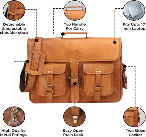 HULSH 18 Inches Leather laptop bag for men and women | Black Genuine leather briefcase bag for men Vintage Look Handmade leather messenger bag for men 17 inch Laptop fits Perfectly Unique and Classy in Saudi Arabia