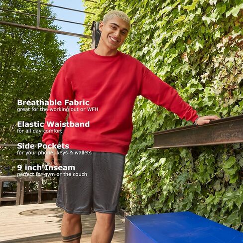 Hanes Sport Men's Mesh Pocket Shorts, Men’s Performance Gear Shorts, Men’s Athletic Shorts, 9" Inseam in Kuwait