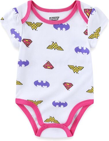 WARNER BROS DC Comics Girls’ Short Sleeve Bodysuit 5 Pack for Newborn and Infant – Purple/Pink/White/Blue/Red in Saudi Arabia
