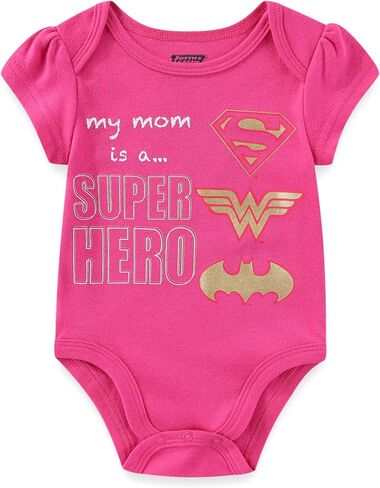 WARNER BROS DC Comics Girls’ Short Sleeve Bodysuit 5 Pack for Newborn and Infant – Purple/Pink/White/Blue/Red in Saudi Arabia