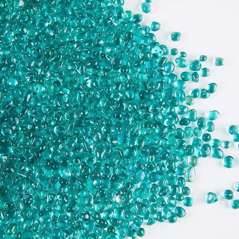 TWINKLING High Luster Round Glass Stones, Marbles, Pebbles, Beads - Fire Pit Vase Fill Crafts Aquarium Garden Decor, 3-6mm, 1-Pound Jar (Turquoise) in Saudi Arabia