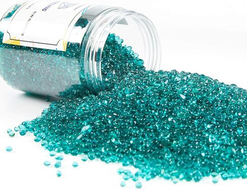 TWINKLING High Luster Round Glass Stones, Marbles, Pebbles, Beads - Fire Pit Vase Fill Crafts Aquarium Garden Decor, 3-6mm, 1-Pound Jar (Turquoise) in Saudi Arabia