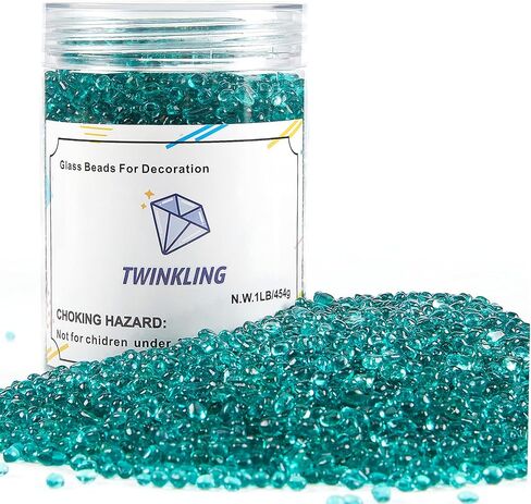 TWINKLING High Luster Round Glass Stones, Marbles, Pebbles, Beads - Fire Pit Vase Fill Crafts Aquarium Garden Decor, 3-6mm, 1-Pound Jar (Turquoise) in Saudi Arabia