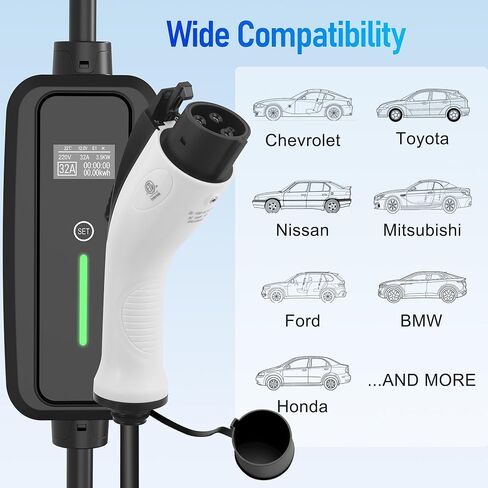 الشاحن من المستوى 2 EV ، 32AMP 95-270V ، كابل شاحن السيارات الكهربائي EV 25ft مع قابس NEMA 14-50 ، تيار قابل للتعديل ، محطة شحن EV Home ، لـ J1772 EV فقط in Kuwait