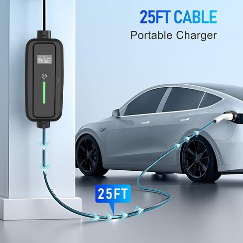 الشاحن من المستوى 2 EV ، 32AMP 95-270V ، كابل شاحن السيارات الكهربائي EV 25ft مع قابس NEMA 14-50 ، تيار قابل للتعديل ، محطة شحن EV Home ، لـ J1772 EV فقط in Kuwait