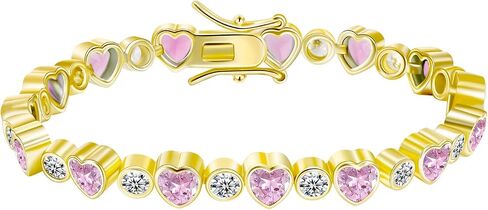 G&GEMSJEW 14K Gold Plated Heart CZ Tennis Bracelet (6.5 Inches-7.5 Inches) in Saudi Arabia