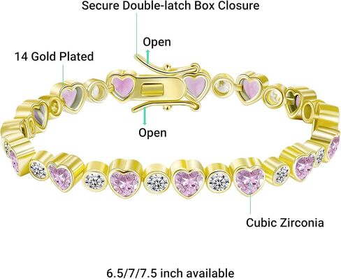 G&GEMSJEW 14K Gold Plated Heart CZ Tennis Bracelet (6.5 Inches-7.5 Inches) in Saudi Arabia