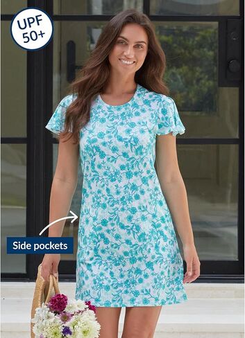 Cabana Life Ruffle Short Sleeve Dress - 50+ UPF Sun Protection Resort Wear, Casual Sun Dress in Kuwait
