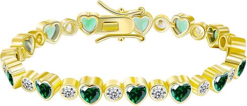 G&GEMSJEW 14K Gold Plated Heart CZ Tennis Bracelet (6.5 Inches-7.5 Inches) in Saudi Arabia