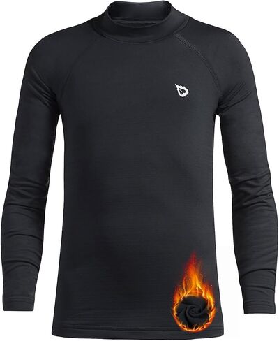 BALEAF Youth Boys Compression Thermal Shirt Fleece Baselayer Long Sleeve Cold Gear Mock Top Baseball Football Undershirt Navy Size XL in Saudi Arabia