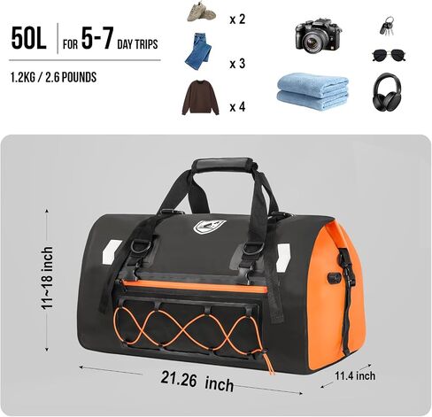 YEEGO DIRECT Motorcycle Tail Bag, 50L Waterproof Duffle Bag, Luggage Dry Saddle Rear Rack Trunk Bags with Reflective Design, Shoulder Straps for E-Bike Commuting Outings (Black) in Saudi Arabia