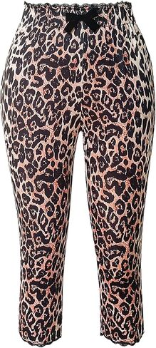 Women's Y2K Leopard Lace Cropped Leggings High Waisted Bowknot Skinny Workout Capri Pants in Kuwait