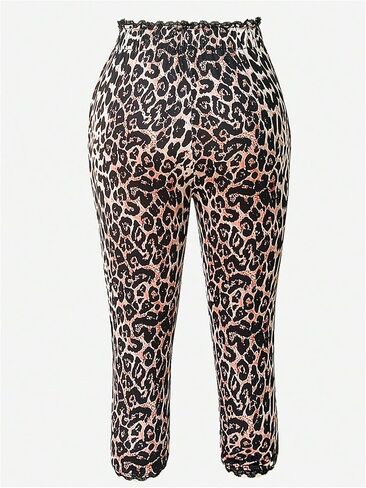 Women's Y2K Leopard Lace Cropped Leggings High Waisted Bowknot Skinny Workout Capri Pants in Kuwait