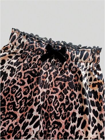 Women's Y2K Leopard Lace Cropped Leggings High Waisted Bowknot Skinny Workout Capri Pants in Kuwait