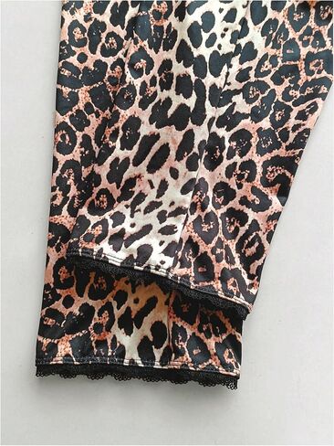 Women's Y2K Leopard Lace Cropped Leggings High Waisted Bowknot Skinny Workout Capri Pants in Kuwait