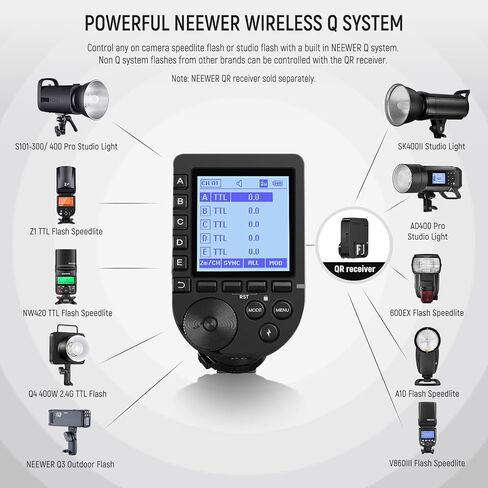 NEEWER Upgraded QPRO-C TTL Wireless Flash Trigger Compatible with Canon 1/8000s HSS Large Screen Slanted Design 5 Group 9 Customizable Functions for Q4 Q3 Z1 Z760 NW420 NW665 S101-300W/400W PRO in Saudi Arabia