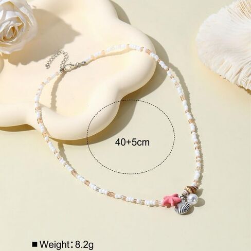 Seashell Necklace Gold Plated Starfish Necklace Bohemian Beach Imitation Pearl Necklaces for Women Summer Layered Sequins Starfish Shell Beaded Choker Necklace Party Holiday Jewelry in Saudi Arabia