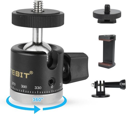 UTEBIT Mini Tripod Head Ball Head with 1/4 Hot Shoe Adapter 360° Rotatable Ball Head Hot Shoe Ball Head Aluminium with Camera Hot Shoe Ball Joint Holder Compatible with Nikon, HTC Vive VR in Saudi Arabia