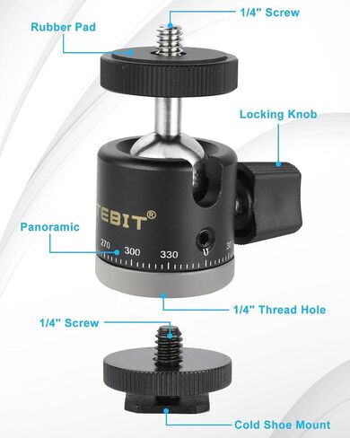 UTEBIT Mini Tripod Head Ball Head with 1/4 Hot Shoe Adapter 360° Rotatable Ball Head Hot Shoe Ball Head Aluminium with Camera Hot Shoe Ball Joint Holder Compatible with Nikon, HTC Vive VR in Saudi Arabia