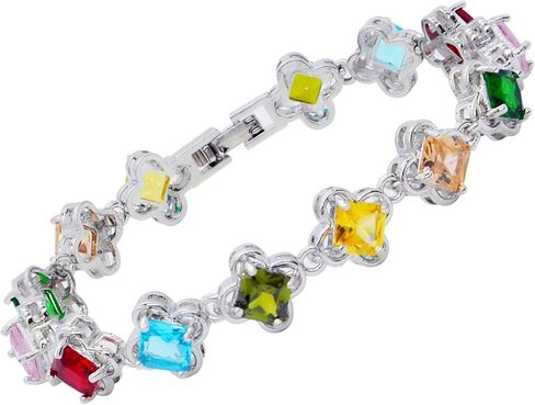 Clover Tennis Bracelet for Women Princess Cut Cubic Zirconias,18K White Gold Plated Square CZ Four Leaves Lucky Bracelet Jewelry Gifts in Kuwait