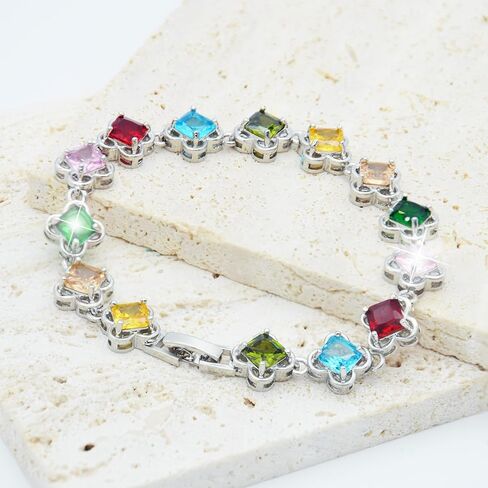 Clover Tennis Bracelet for Women Princess Cut Cubic Zirconias,18K White Gold Plated Square CZ Four Leaves Lucky Bracelet Jewelry Gifts in Kuwait