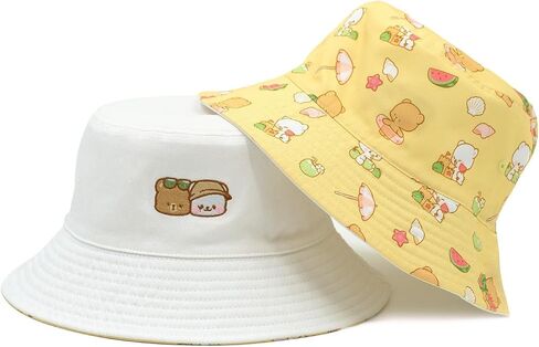 Milk and Mocha Reversible Bucket Hat in White/Yellow or Light Purple/Midnght Blue Authentic Merchandise Cute in Kuwait