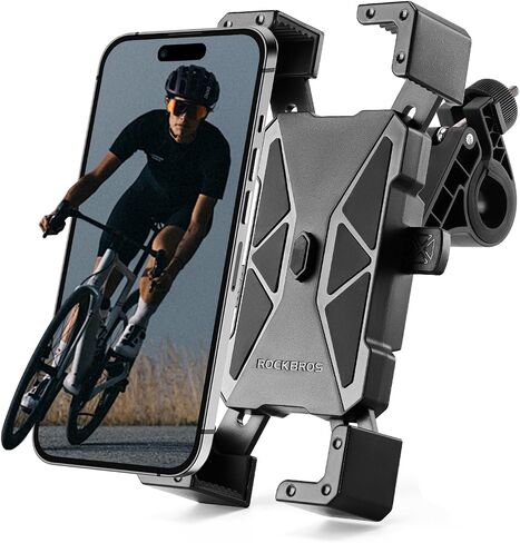 ROCKBROS Bike Phone Holder, Motorcycle Phone Mount, Anti-Shake Cell Phone Holder, 360° Adjustable for iPhone 16, 15 Pro Max/Plus, S9, S10 and More 4.7" to 7" Smartphones，Black in Kuwait