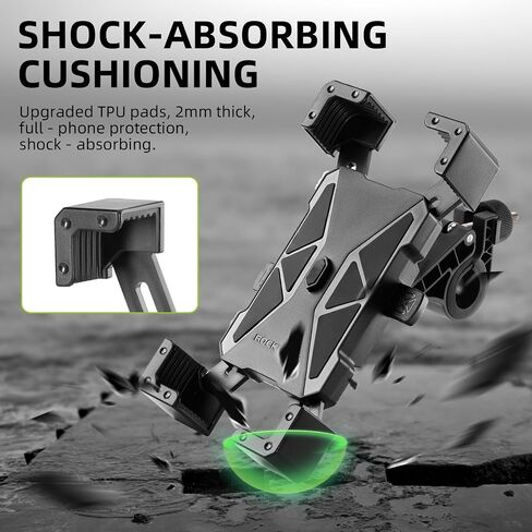 ROCKBROS Bike Phone Holder, Motorcycle Phone Mount, Anti-Shake Cell Phone Holder, 360° Adjustable for iPhone 16, 15 Pro Max/Plus, S9, S10 and More 4.7" to 7" Smartphones，Black in Kuwait