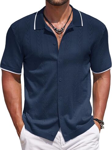 COOFANDY Mens Knit Polo Shirts Button Down Short Sleeve Shirt Summer Casual Beach Vacation Tops in Saudi Arabia