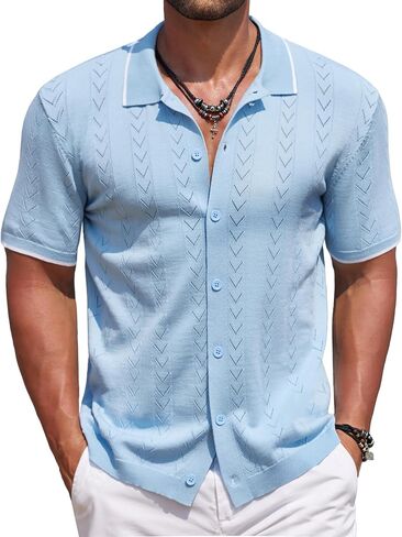 COOFANDY Mens Knit Polo Shirts Button Down Short Sleeve Shirt Summer Casual Beach Vacation Tops in Saudi Arabia