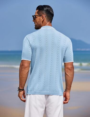 COOFANDY Mens Knit Polo Shirts Button Down Short Sleeve Shirt Summer Casual Beach Vacation Tops in Saudi Arabia