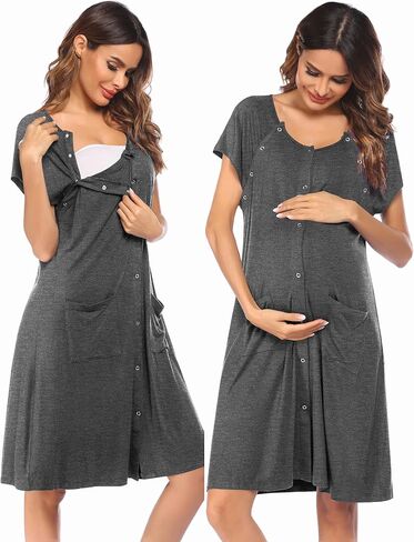 Ekouaer Nursing Sleep Dress Maternity Nightgown Short Sleeve Sleepshirt Cotton Nursing Nightwear Navy Blue S in Saudi Arabia