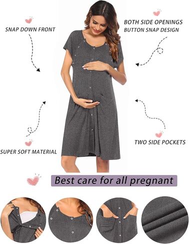 Ekouaer Nursing Sleep Dress Maternity Nightgown Short Sleeve Sleepshirt Cotton Nursing Nightwear Navy Blue S in Saudi Arabia