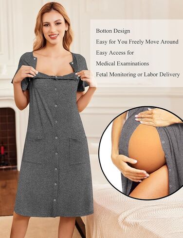 Ekouaer Nursing Sleep Dress Maternity Nightgown Short Sleeve Sleepshirt Cotton Nursing Nightwear Navy Blue S in Saudi Arabia