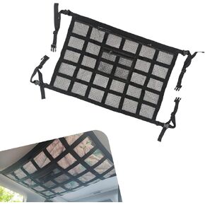 1 PC CAR CAR ROOP STORAGE MESH BAG ، 31.5 "× 21.3" قابلة للتعديل شبكة مزدوجة الحمل المعزز تجنب حقيبة تخزين الحامل المتدلية ، منظم سقف طويل الرحلة ، مناسب لمعظم السيارات (أسود)