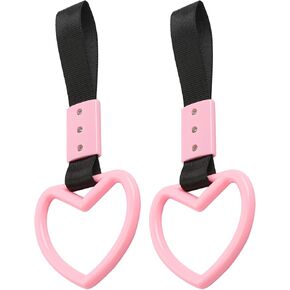 2pcs أحزمة مقبض السيارة على شكل قلب ، حلقة مفتاح تحذير من المصد الخلفي مع سحر الانجراف للملحقات الداخلية الخارجية للسيارة (الوردي)