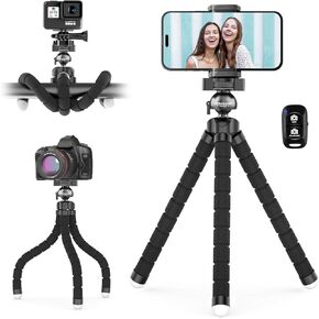 Ubeesize Flexible Mini Phone Tripod, Portable and Adjustable Camera Stand Holder with Wireless Remote and Universal Clip, Compatible with Cellphones, Sports Cameras in Kuwait