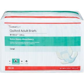 Wings Ultra Adult Incontinence Brief L Heavy Absorbency Quilted, 77074, Extra Heavy, 72 Ct