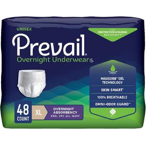 Prevail Incontinence Unisex Overnight Protective Underwear, Overnight Absorbency, X-Large, 48 Count