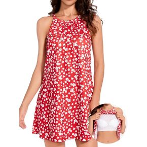 JOYSHAPER Built in Bra Summer Dress Casual Beach Sundress Flowy Halter Dress