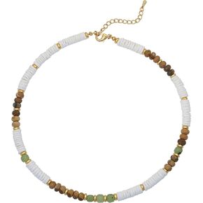 White Sea Shell Beaded Necklace For Women With Multicolor Gemstone Gold Bead Strand Choker Bohemia Boho